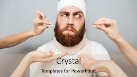  Presentation with capsules pills pill doctor prescription - Amazing slides having hesitation - mistrustful bandaged man hesitate backdrop and a soft green colored foreground