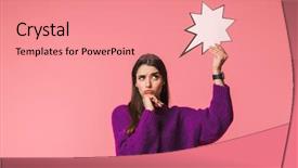  Presentation with group of three young girl - Presentation having hesitation - pensive young girl wearing sweater background and a coral colored foreground