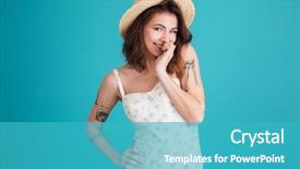  Presentation with summer - Slide set enhanced with hesitation - porrtrait of a smiling playful background and a teal colored foreground