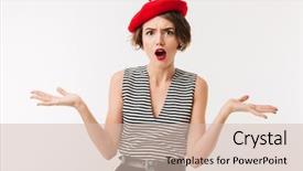  Presentation with sexy santa woman red - PPT theme consisting of hesitation - portrait of a puzzled woman background and a soft green colored foreground