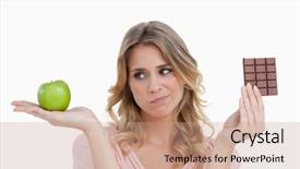  Presentation with love between man and woman - PPT layouts with hesitation - thoughtful young blonde woman hesitating background and a coral colored foreground