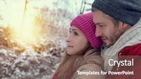  Presentation with lent season - Amazing theme having heterosexual behavioral - couple embracing eachother in winter backdrop and a violet colored foreground