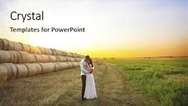  Presentation with agri corn field - PPT theme having heterosexual behavioral - young happy couple hugging background and a cream colored foreground