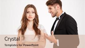  Presentation with girl scouts animated - Beautiful theme featuring heterosexual couple disagreement - portraitof man argues backdrop and a  colored foreground