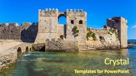  Presentation with ancient greek - Beautiful PPT theme featuring hewan - powerful towers and walls are backdrop and a tawny brown colored foreground