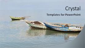  Presentation with fishing gear - PPT layouts consisting of hewan - three fishing boats containing paddles background and a  colored foreground