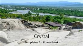  Presentation with ancient - Slide deck with hewan - view of the ancient rock background and a  colored foreground