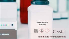  Presentation with laboratory chemical - PPT theme with hexachloro-benzene-hexachloro-benzene-hazardous background and a lemonade colored foreground