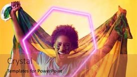  Presentation with female soccer - Presentation theme consisting of hexagon-neon-over-happy-african background and a red colored foreground