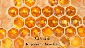  Presentation with honeycomb - PPT theme with hexagonal-textured-honeycomb-background-close background and a gold colored foreground
