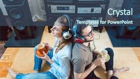  Presentation with music headphones - Cool new PPT layouts with hi - couple with headphones enjoying music backdrop and a ocean colored foreground