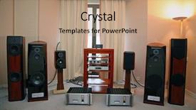  Presentation with audio - Presentation design having hi-end audio system background and a coral colored foreground