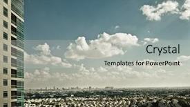  Presentation with community - PPT theme consisting of hi rise - aerial view of a massive background and a light gray colored foreground