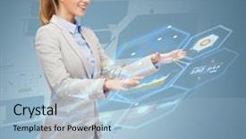  Presentation with young business people - Beautiful PPT layouts featuring hi rise - business future technology and people backdrop and a light blue colored foreground