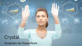  Presentation with young business people - Presentation theme with hi rise - business future technology and people background and a light blue colored foreground