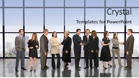  Presentation with professionals - PPT layouts featuring hi rise - eleven business professionals background and a  colored foreground