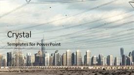  Presentation with high voltage - Slide set having hi rise - high voltage electrical lines passing background and a light gray colored foreground