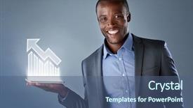 Presentation with holographic - PPT theme consisting of hi rise - smiling african businessman in suit background and a ocean colored foreground