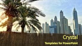  Presentation with dubai palm - Presentation theme consisting of hi rise - view of dubai skyline background and a tawny brown colored foreground