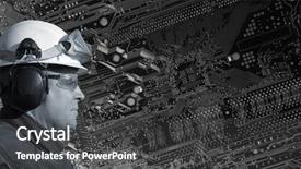  Presentation with tech - PPT theme enhanced with hi-tech concept of engineer and computer-part background and a dark gray colored foreground