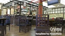  Presentation with asia - PPT theme having hibachi - asia style restaurant interior image background and a tawny brown colored foreground