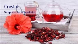  Presentation with hibiscus - PPT theme featuring hibiscus tea in glass teapot background and a sky blue colored foreground