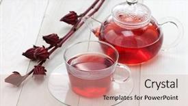  Presentation with hibiscus - Amazing PPT theme having hibiscus tea backdrop and a soft green colored foreground