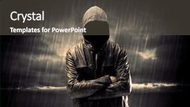  Presentation with faceless - Amazing presentation design having hidden - faceless thief in unrecognizable hoodie backdrop and a gray colored foreground
