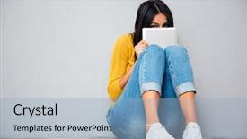  Presentation with hidden - Colorful presentation theme enhanced with hidden - funny woman sitting backdrop and a light blue colored foreground