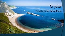  Presentation with holiday destination - Cool new PPT theme with hidden beach on the jurassic backdrop and a light blue colored foreground