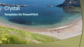  Presentation with people enjoying - Presentation design featuring hidden beach on the jurassic background and a ocean colored foreground