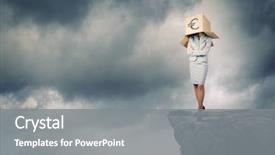  Presentation with hidden - Cool new PPT theme with hidden financial risk - businesswoman with carton box backdrop and a gray colored foreground