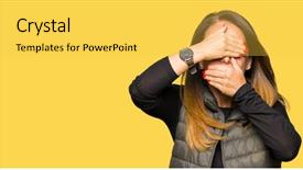  Presentation with woman covering man mouth hand - PPT theme featuring hide - beautiful middle age woman wearing background and a  colored foreground