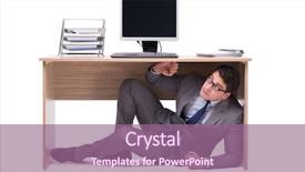  Presentation with businessman climbing the career ladder - Slide deck enhanced with hide - businessman hiding in the ofice background and a coral colored foreground