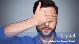  Presentation with hide - Presentation design featuring hide - man covering eyes background and a ocean colored foreground
