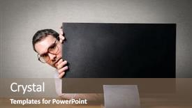  Presentation with sales forecast people behind success - Beautiful presentation design featuring hide - scared businessman hiding behind backdrop and a coral colored foreground