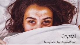  Presentation with woman in under wear - Presentation design featuring hide - woman hiding under blanket background and a  colored foreground