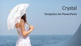  Presentation with sea sun - Slide set having hide - woman in white dress background and a light blue colored foreground