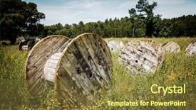  Presentation with battle field - Audience pleasing PPT theme consisting of hideout - abandoned electric cable reels backdrop and a tawny brown colored foreground