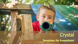  Presentation with telescope - PPT layouts featuring hideout - boy looking through telescope background and a coral colored foreground
