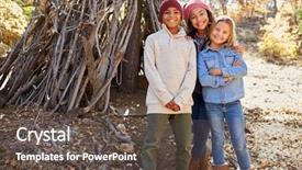  Presentation with children playing - Beautiful slides featuring hideout - group of children playing backdrop and a tawny brown colored foreground