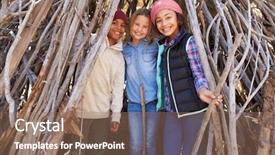  Presentation with children at camp - Colorful PPT theme enhanced with hideout - group of children playing backdrop and a violet colored foreground
