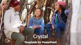  Presentation with children at camp - Cool new theme with hideout - group of children playing backdrop and a tawny brown colored foreground