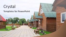  Presentation with microwave imaging image of modern - Beautiful slides featuring hideout - image of log houses backdrop and a  colored foreground