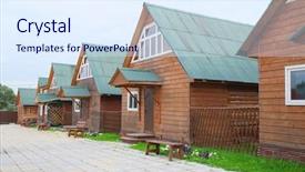  Presentation with satalitte image - Amazing presentation design having hideout - image of log houses backdrop and a  colored foreground