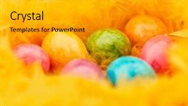  Presentation with easter - Theme consisting of hideout - many colorful easter eggs lie background and a  colored foreground