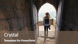  Presentation with medieval - Presentation theme enhanced with hideout - woman with the camera explores background and a violet colored foreground