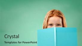  Presentation with education red - Audience pleasing presentation consisting of hiding behind book over green backdrop and a mint green colored foreground
