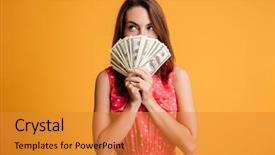  Presentation with banknotes - Cool new PPT theme with hiding behind bunch of money backdrop and a gold colored foreground