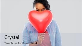  Presentation with american heart - PPT theme featuring hiding her face behind red background and a light blue colored foreground